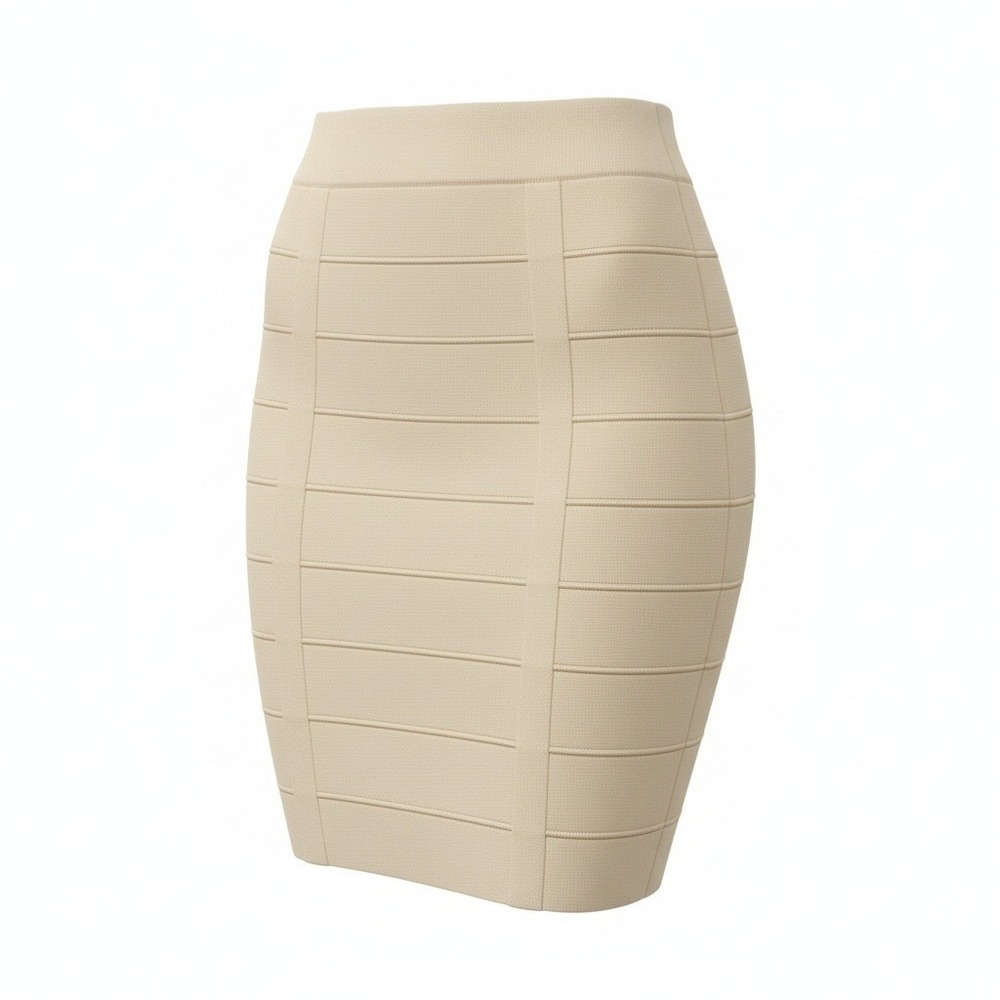 Small Ribbed Forever 21 Beige Bodycon Mini Skirt Bandage Stretch Fitted Sexy Tan